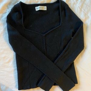 Abercrombie & Fitch Black Ribbed Long-Sleeve V-Neck Top
